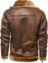 Men's Winter Outfit Brown Bomber Sheepskin Leather Jacket